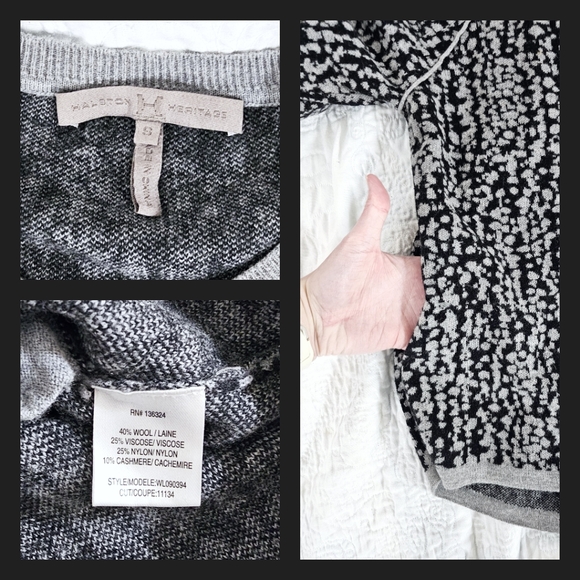 Halston Heritage - Cashmere Blend Black & Gray Pattern Sweater with Pockets - Picture 4 of 4
